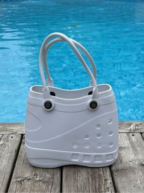 Optari Waterproof Beach Pool Sol Tote Bag Handles White Soft Rubber